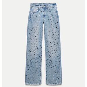 Zara | TRF Mirror Stud Mid Rise Wide Leg Jeans | NWT | Size 14